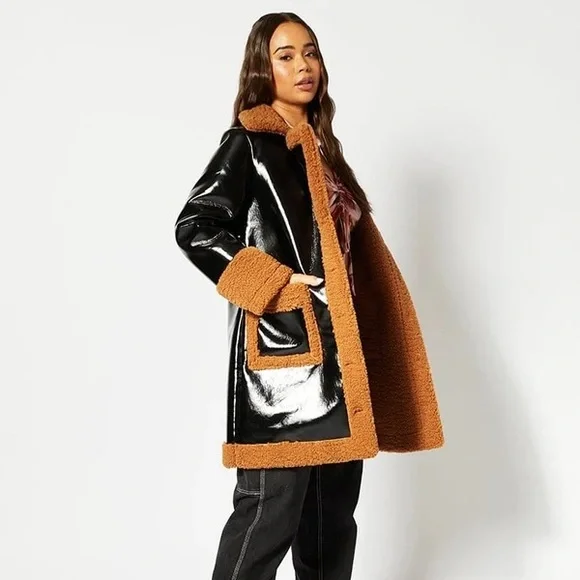 Jackets Coats Borg Trim Midi Faux Leather Coat Poshmark